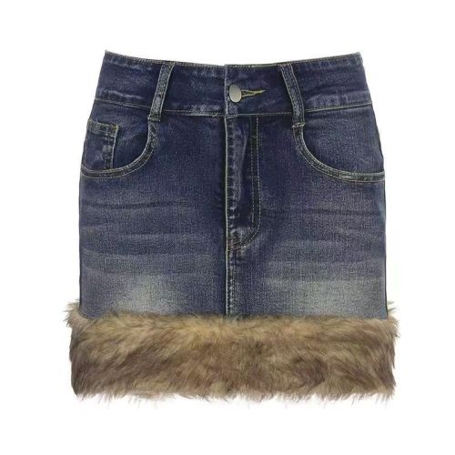 Hairy edge washed denim short skirt