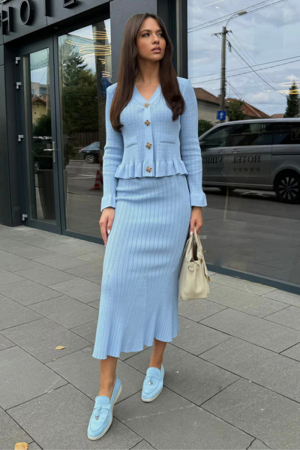 V-neck knitted cardigan half skirt two-piece set