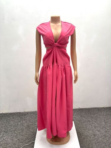 Solid color waist revealing dress