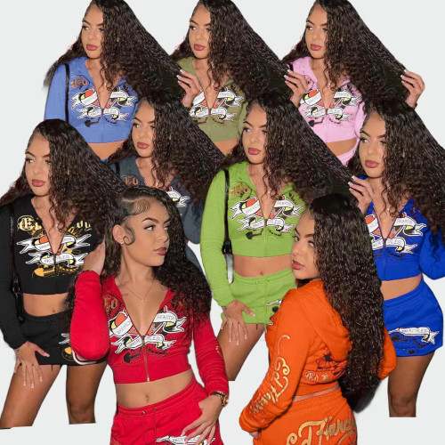 Women's Fashion Positioning Printed Short Skirt Set