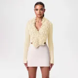 V-neck cardigan, slit long sleeved short sweater
