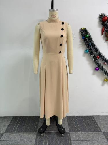 Waist up collar sleeveless button up decorative dress