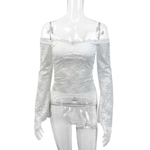 One collar off shoulder T-shirt top with lace base and raglan sleeves