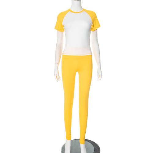 Color blocked yoga suit women's long pants long sleeved set