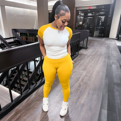 Color blocked yoga suit women's long pants long sleeved set