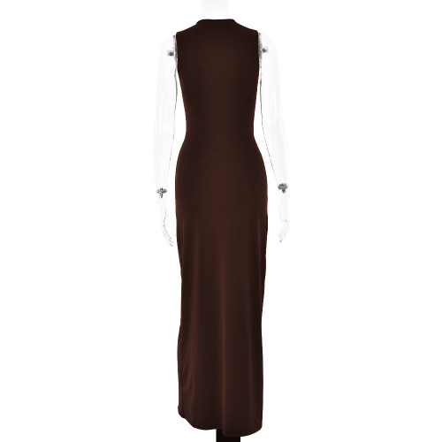 Round neck sleeveless tied dress