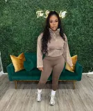 High waisted tight pants washed hoodie two-piece set