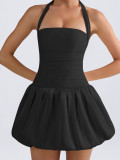 Wrinkled backless dress with lace up one neck princess dress
