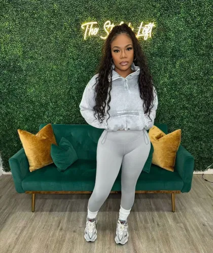 High waisted tight pants washed hoodie two-piece set