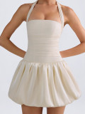 Wrinkled backless dress with lace up one neck princess dress
