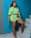 Checkered print hooded short skirt set