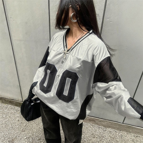 Letter contrasting splicing knitted T-shirt
