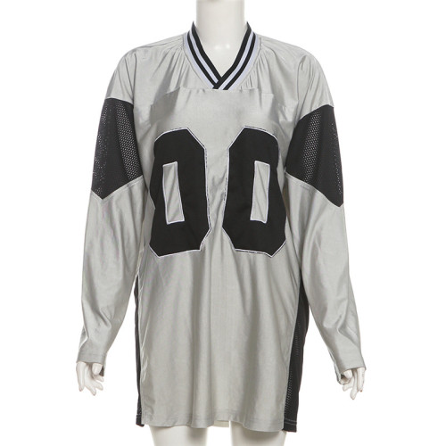 Letter contrasting splicing knitted T-shirt