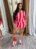 Striped collar top high waisted shorts set TW686