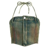 Cowboy camisole set, half skirt, strapless design with multiple pockets, painted half skirt in various colors