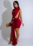 Slit solid color dress sleeveless hip hugging dress