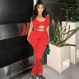 Sleeveless vest hollowed out pants set