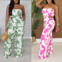 Skincare and drawstring printed wide leg jumpsuit