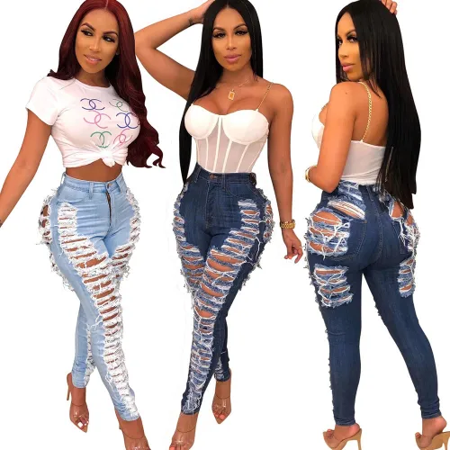 Ripped, washed, slim fit, elastic denim leggings
