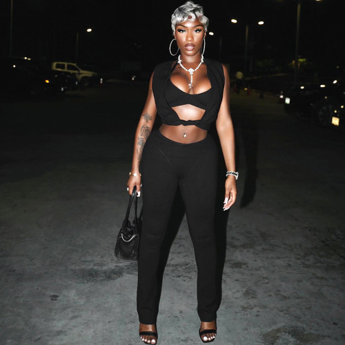 Sleeveless vest hollowed out pants set