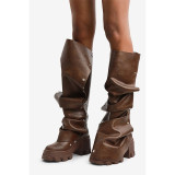 Large high heels, thick heels, round toe metal rivets, knee high boots