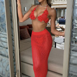 Hollow back strap wrapped buttocks long skirt beach cover set