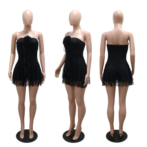 Strapless lace short jumpsuit