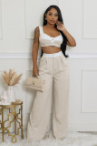 Strap strapless top, color blocked wide leg pants set