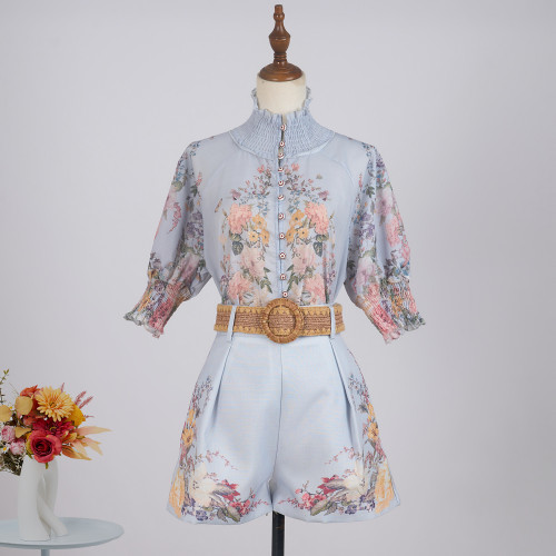 Short shirt top shorts with belt set