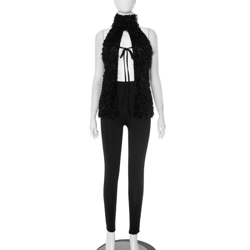 Tie rope top tight pants two-piece set