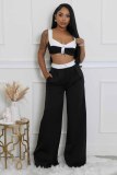 Strap strapless top, color blocked wide leg pants set