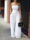 Women's jumpsuit high waisted strapless sleeveless wide leg pants