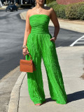 Women's jumpsuit high waisted strapless sleeveless wide leg pants