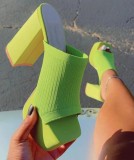 Square toe thick high-heeled knitted elastic slippers, one foot elastic cool mop