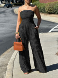 Women's jumpsuit high waisted strapless sleeveless wide leg pants