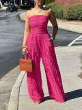 Women's jumpsuit high waisted strapless sleeveless wide leg pants