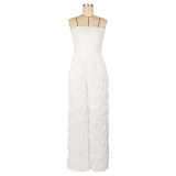 Women's jumpsuit high waisted strapless sleeveless wide leg pants
