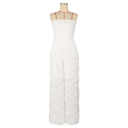 Women's jumpsuit high waisted strapless sleeveless wide leg pants
