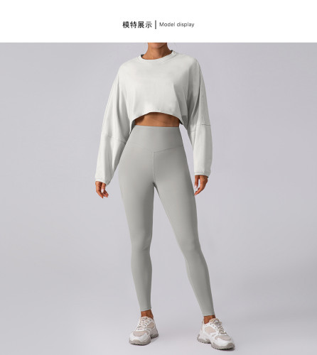 Round neck sweatshirt T-shirt loose long sleeved top long pants set