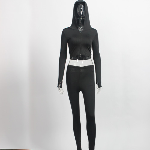 Open collar long sleeved long pants two-piece set