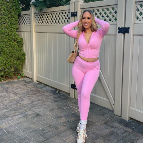 Open collar long sleeved long pants two-piece set