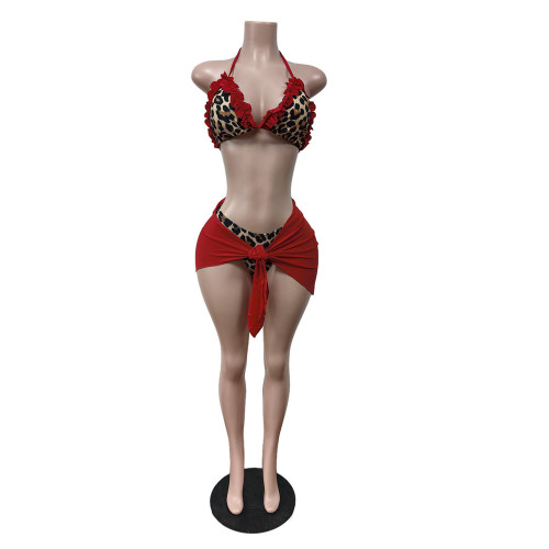 Printed strap swimsuit bikini split three piece swimsuit