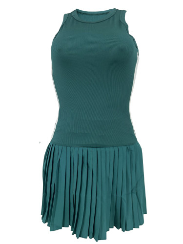 Threaded sleeveless pleated mini skirt