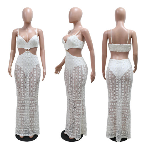 Strap V-neck lace see through hip hugging dress