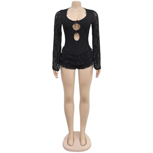 Women's backless flared sleeve lace jumpsuit skirt