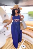 High waisted hollow out backless lace up slit dress