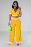 V-neck crop top polo shirt straight leg sports pants two-piece set