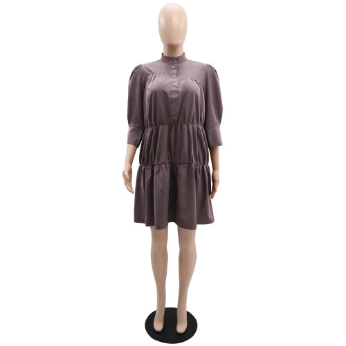 Half high neck solid color loose short dress