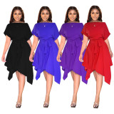 Wide waist solid color dress
