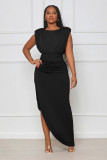 Sleeveless high waisted irregular slit dress
